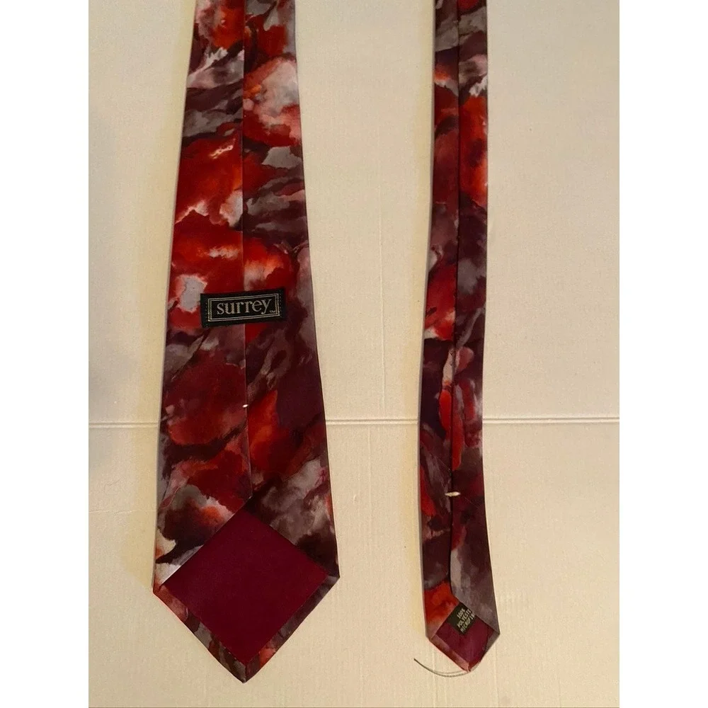 Surrey Mens Necktie Red Burgundy Abstract Floral Microfiber Art Silk Look Tie
